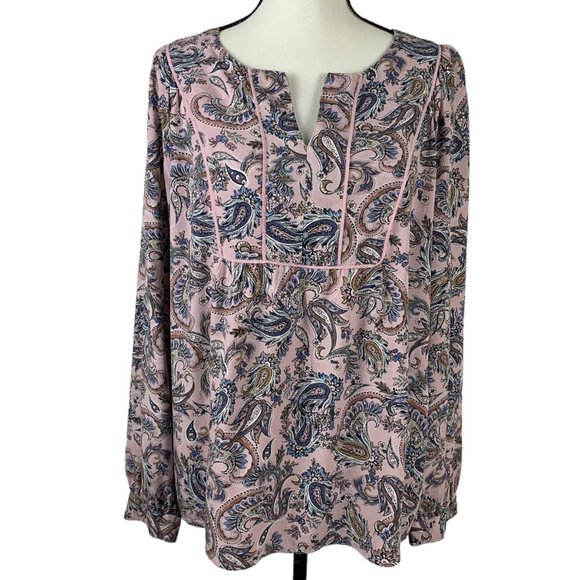 J. Jill Tops - J. Jill Women’s Blouse Size Large Pink Paisley Floral Print Long Sleeve Top